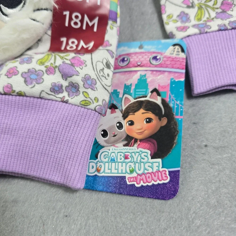 Gabby's Dollhouse Sweat Short Set Kids 18M Purple Floral Pandy Paws 2pc Outfit